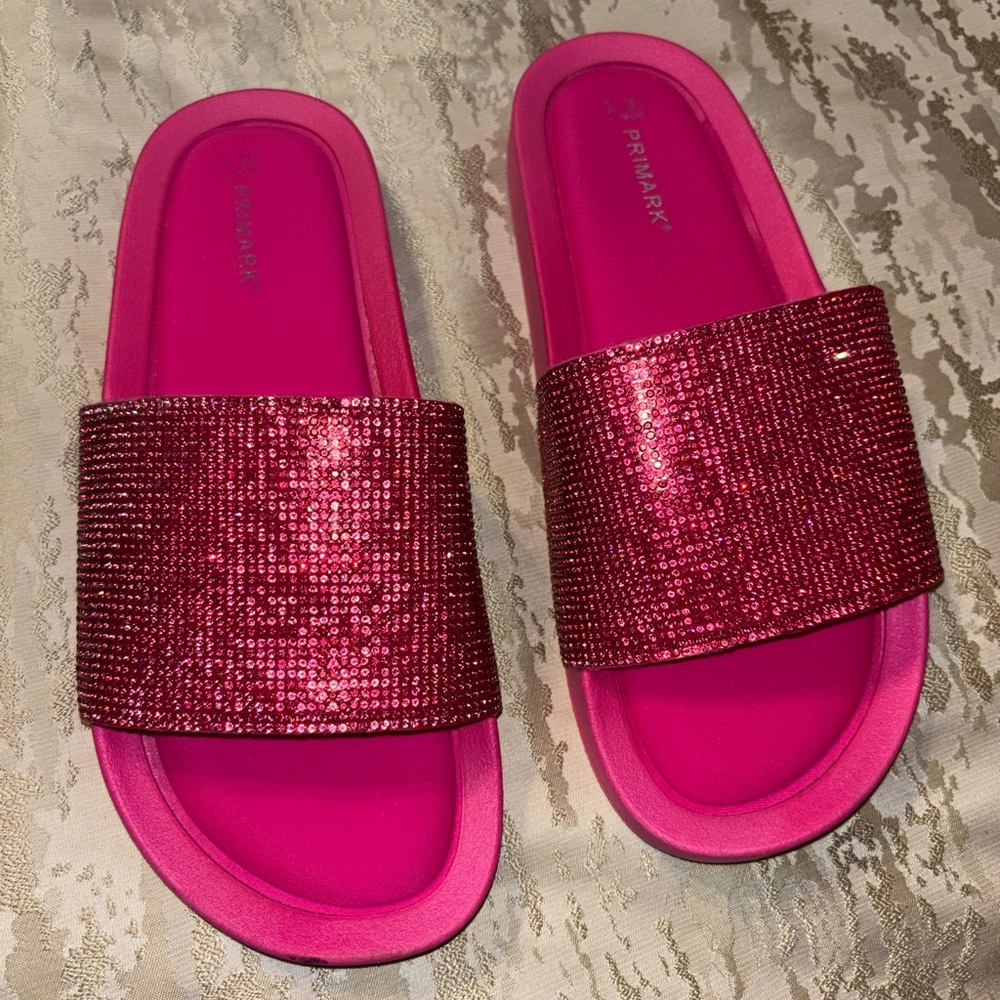 Primark Fuchsia Glitter Slide Sandals
